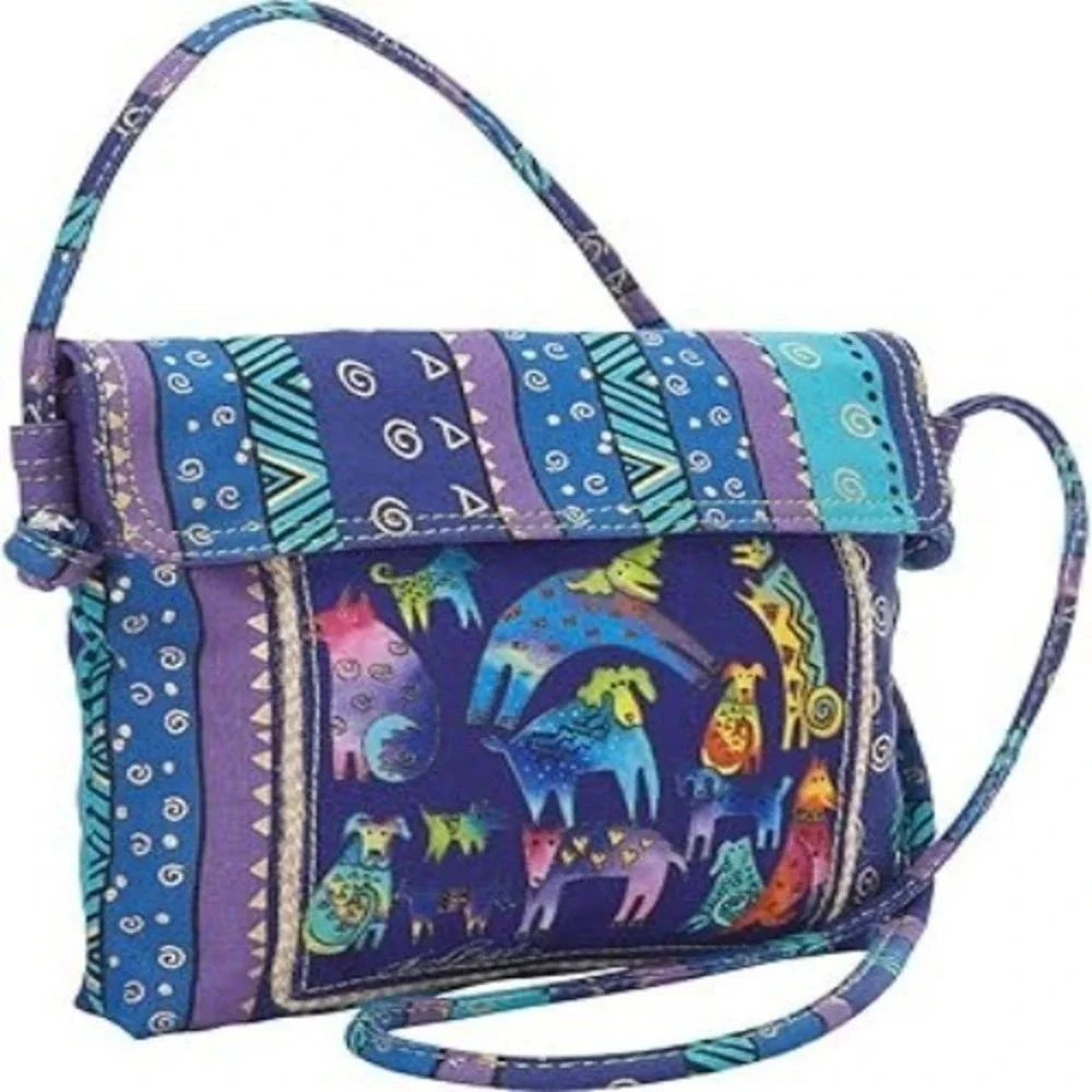 Laurel Burch Small Crossbody Purse‎ – Mythical Dogs Print, Multi-Color Bag